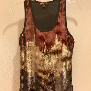 Sequin Red-Gold-Bronze Party Sleeveless Top